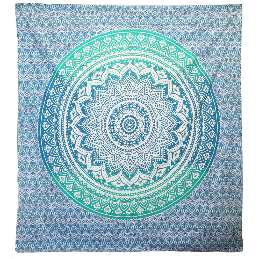 Mandala faliszőnyeg, falidísz, strandterítő, türkizkék