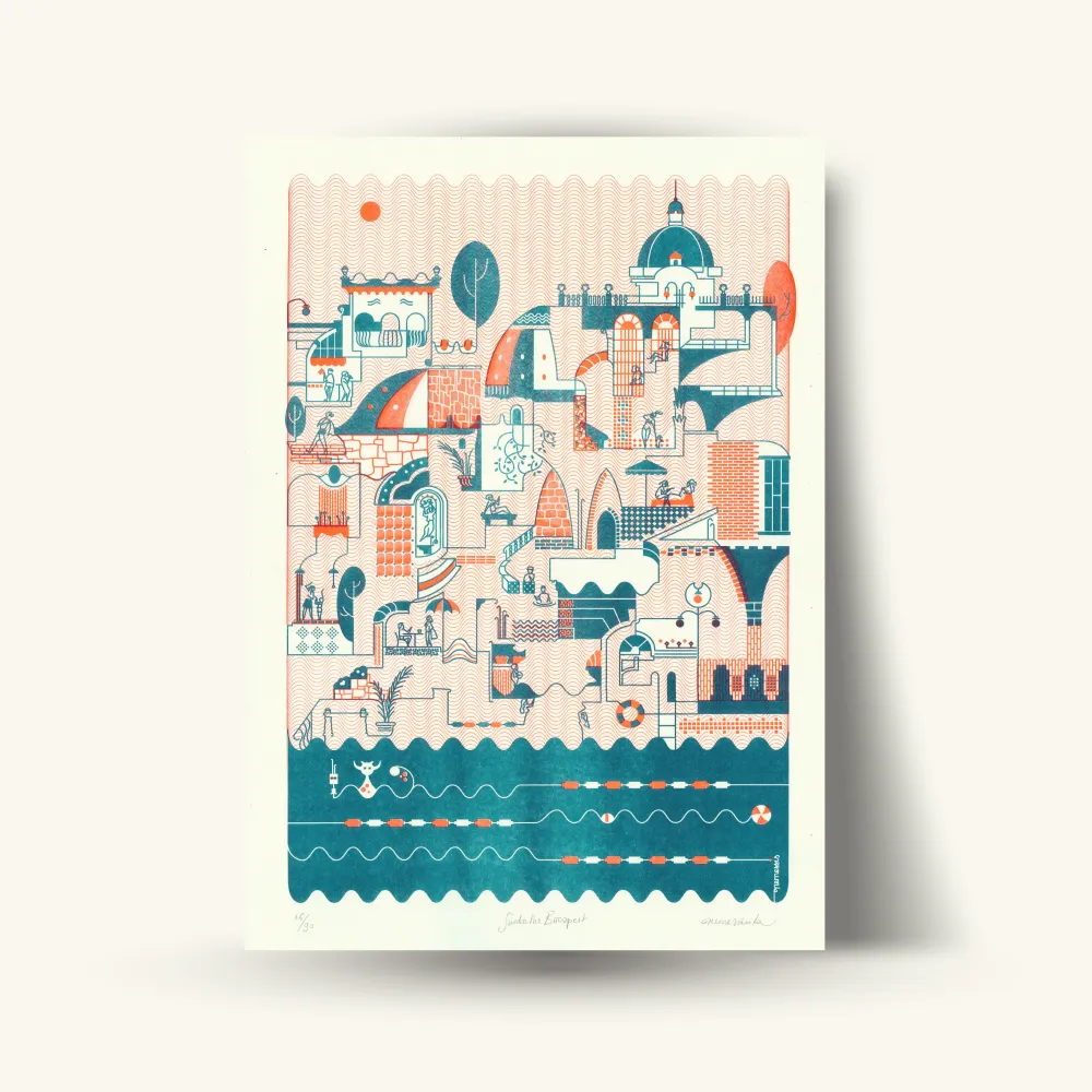 Napfürdők riso nyomat A3
