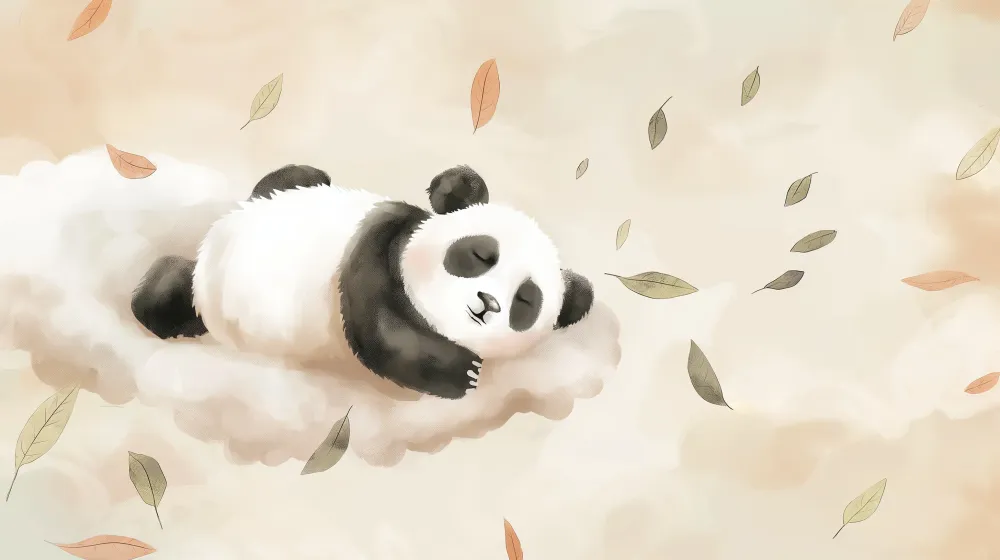 Nursery room wallpaper | Alvó panda felhőkben