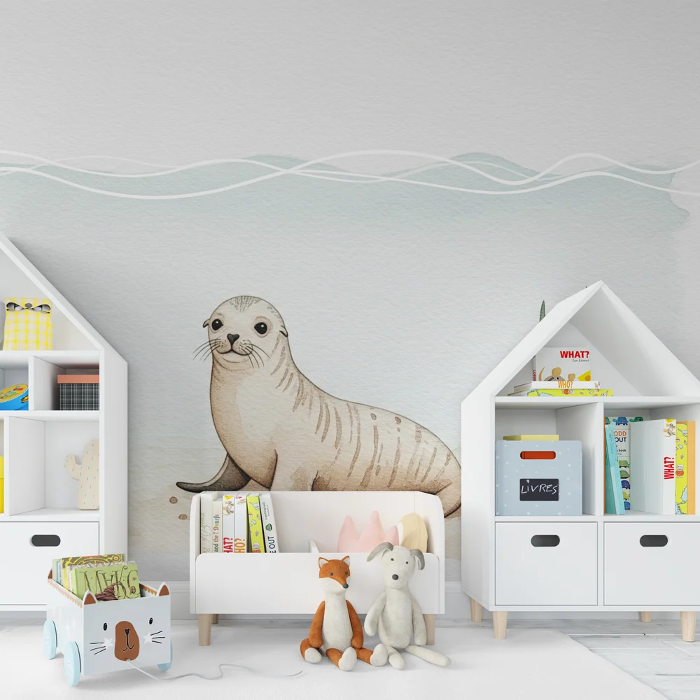 Nursery room wallpaper | Aranyos fóka víz alatt