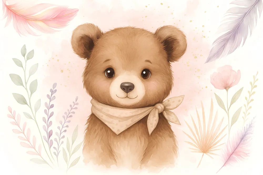 Nursery room wallpaper | Aranyos medve virágok között