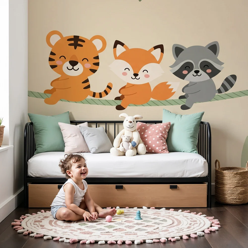 Nursery room wallpaper | Barátságos állatok az erdőben