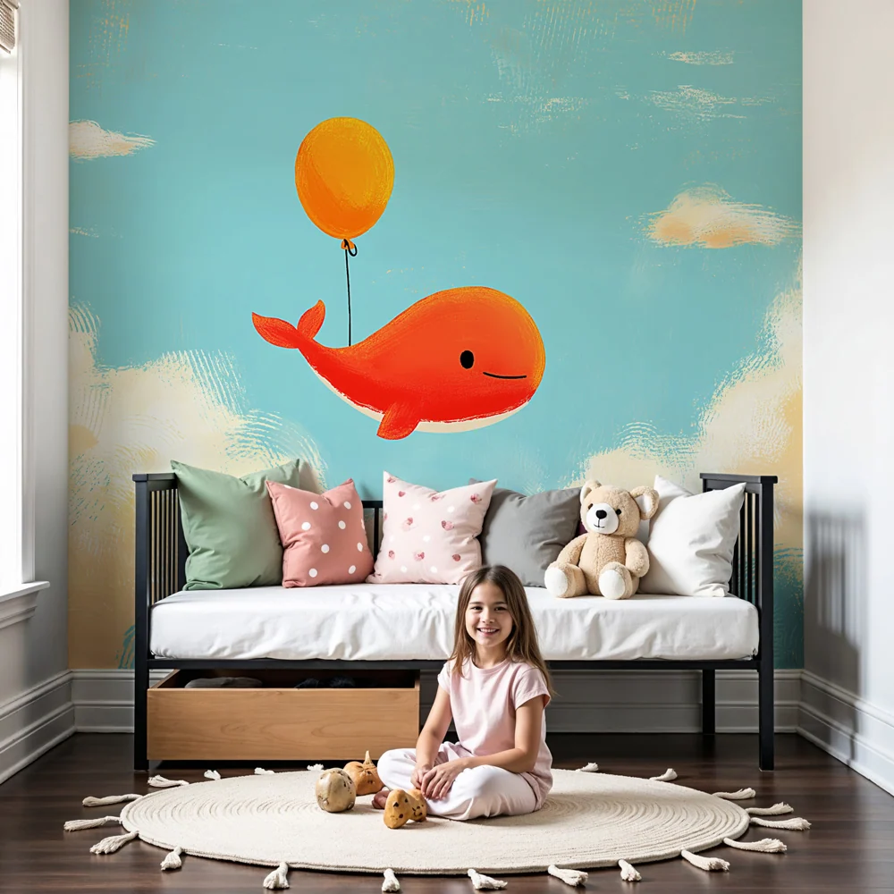 Nursery room wallpaper | Bold whale sky