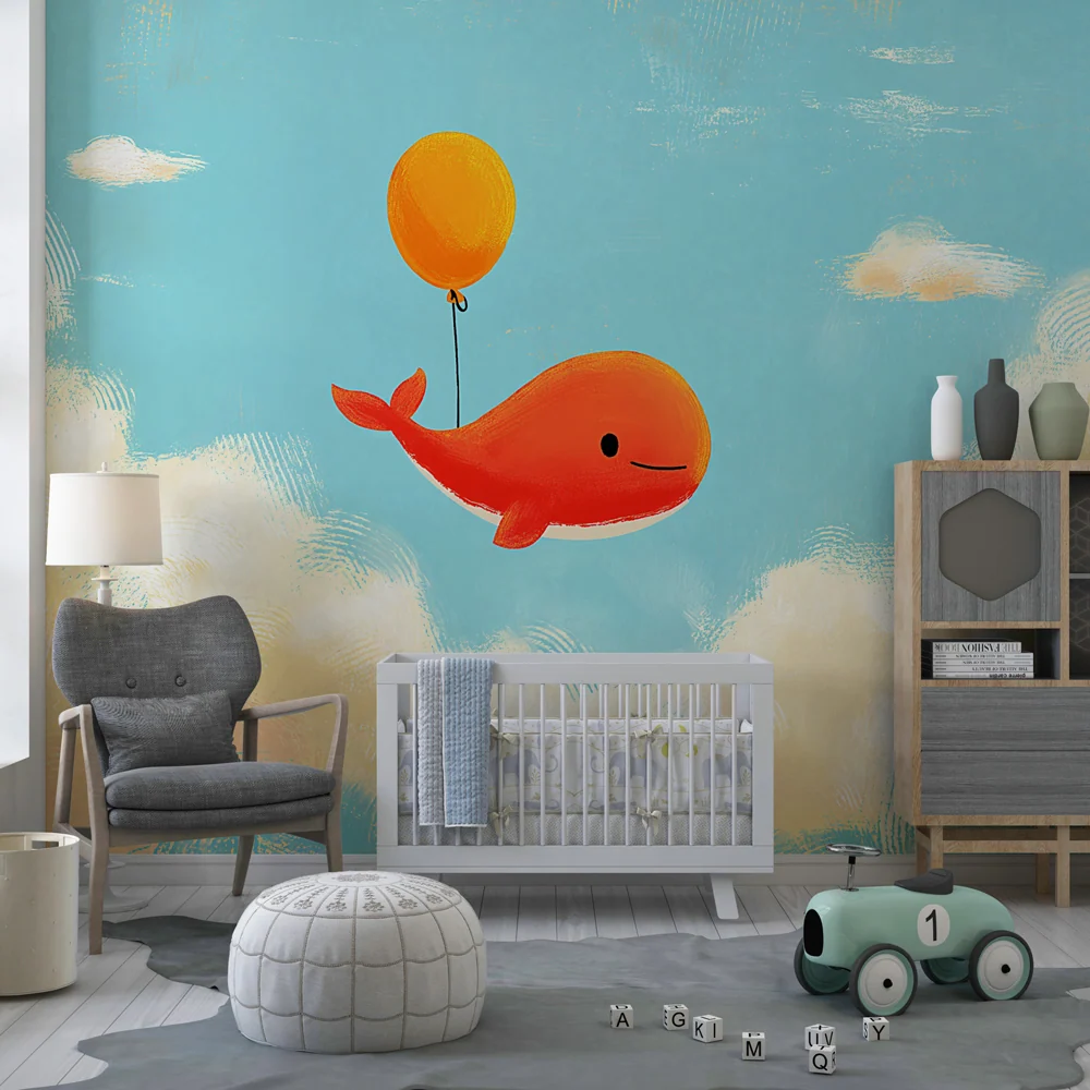 Nursery room wallpaper | Bold whale sky