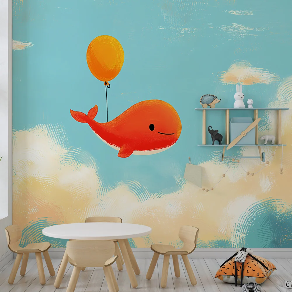 Nursery room wallpaper | Bold whale sky