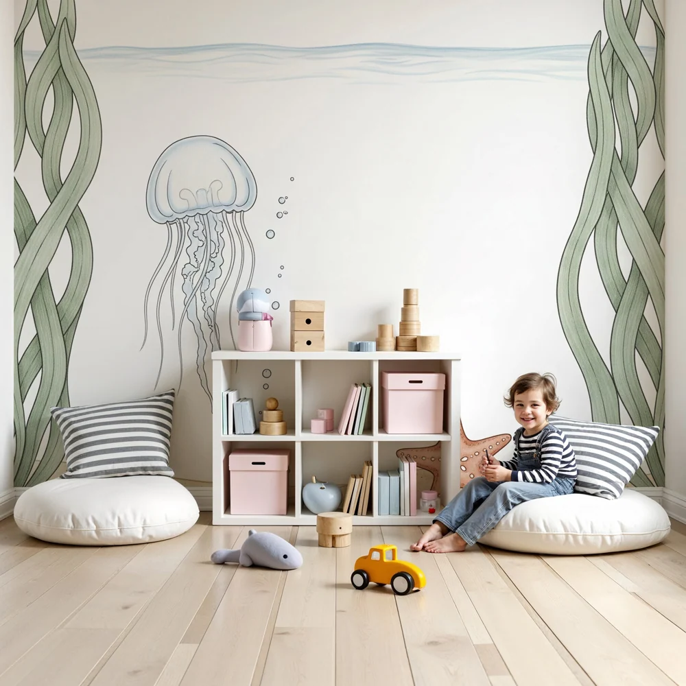 Nursery room wallpaper | Búvárkodás medúzákkal és csillaghalakkal