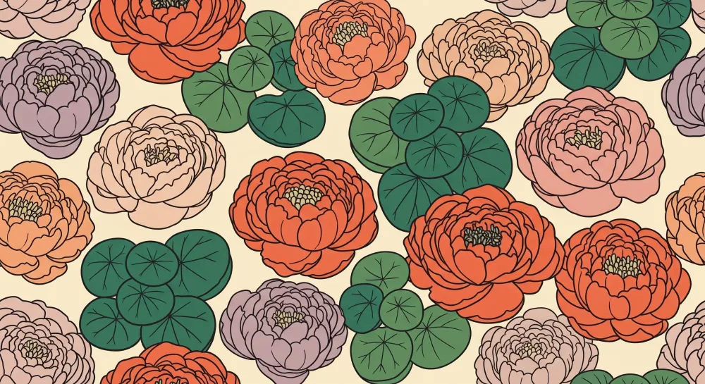 Nursery room wallpaper | Colorful flowers and water lilies