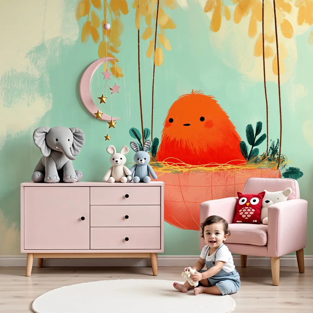 Nursery room wallpaper | Cute birds and soothing nature