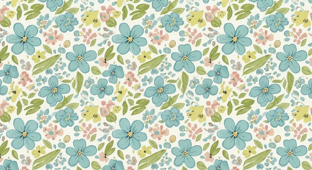 Nursery room wallpaper | Delicate floral patterns blue and pastel