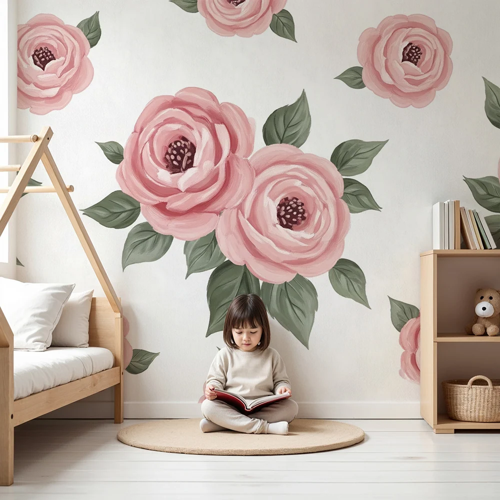 Nursery room wallpaper | Delicate roses on white background