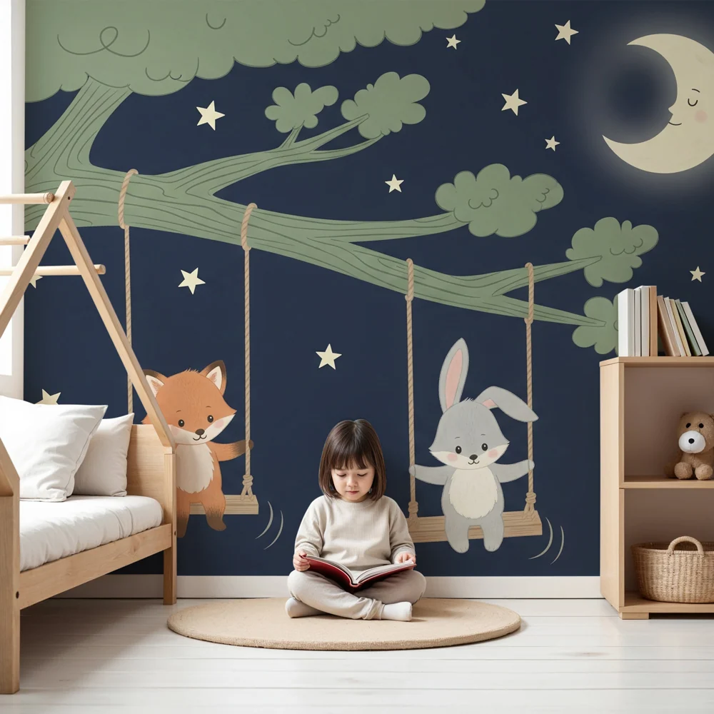 Nursery room wallpaper | Édes társak csillagok alatt