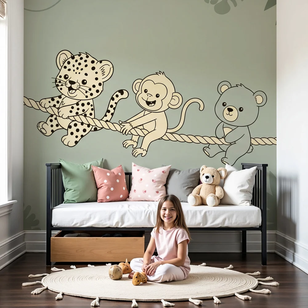 Nursery room wallpaper | Dzsungel állatok harmóniában