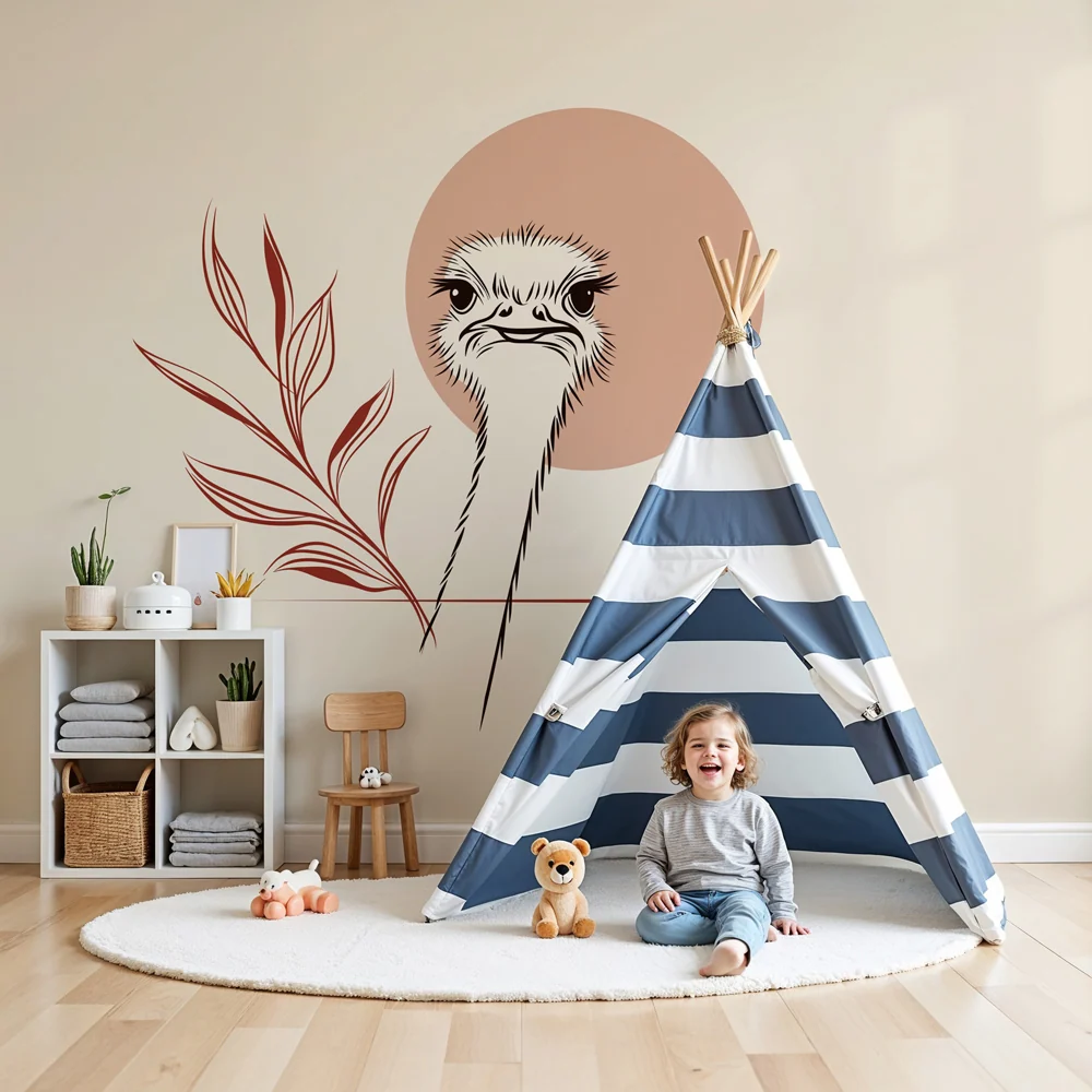 Nursery room wallpaper | Elephant and artistic foliage