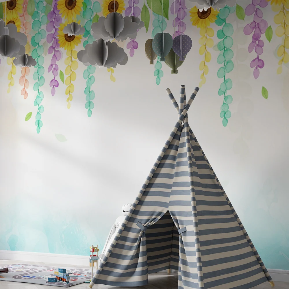 Nursery room wallpaper | Falling flowers and sunflowers
