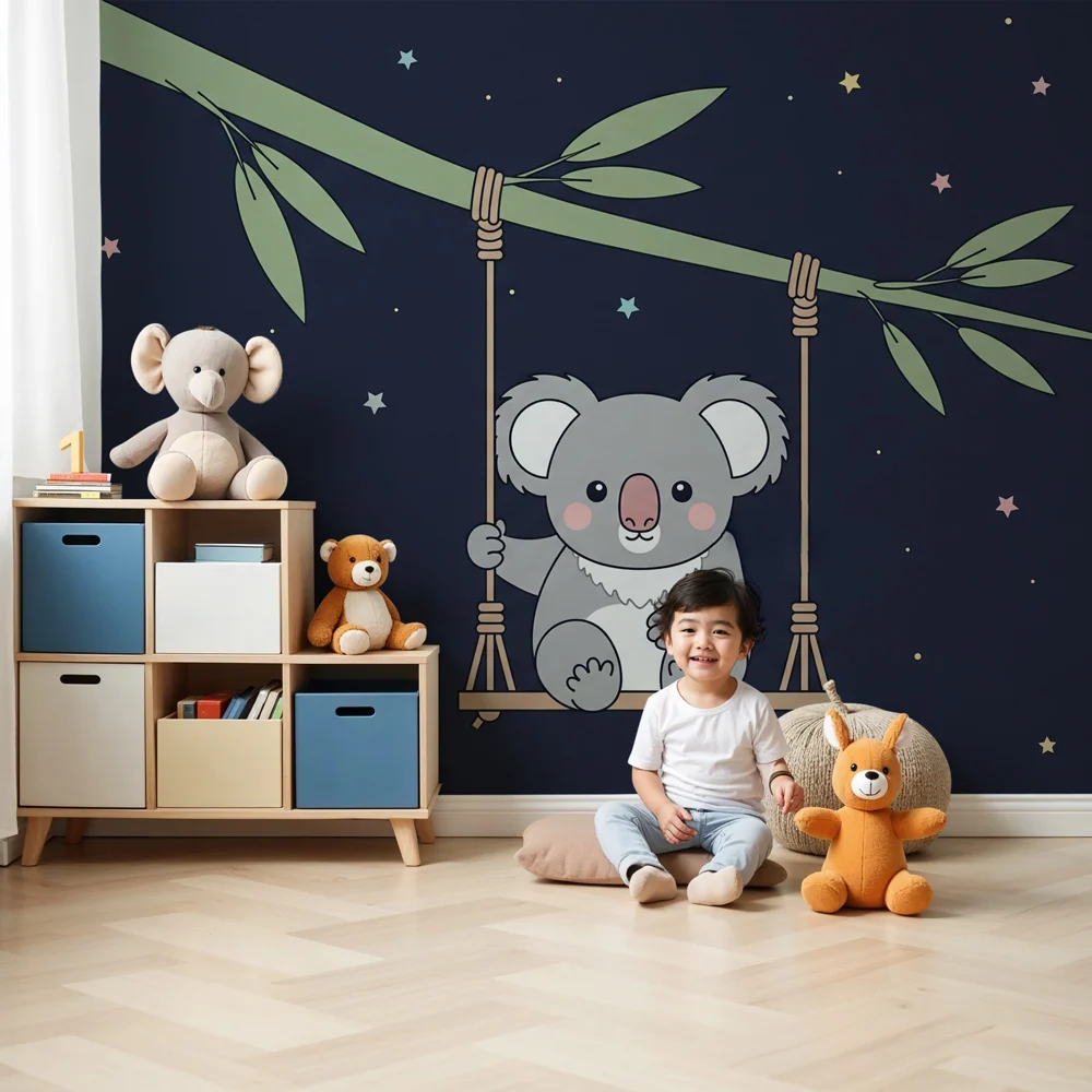 Nursery room wallpaper | Függő koala csillagok alatt