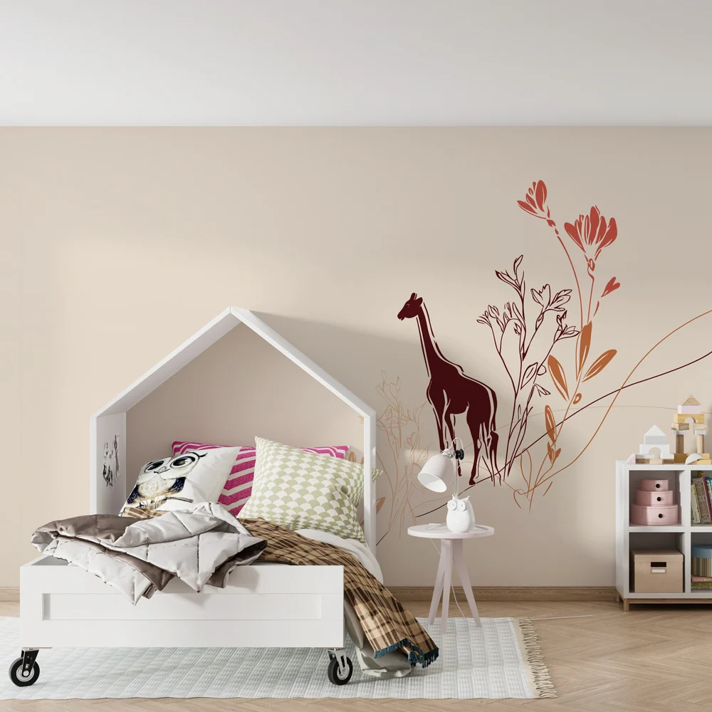 Nursery room wallpaper | Giraffe és finom virágok