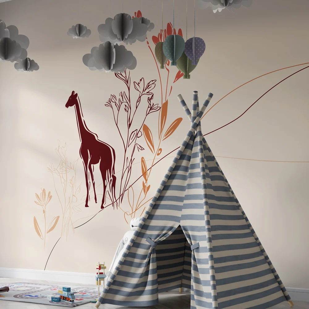 Nursery room wallpaper | Giraffe és finom virágok