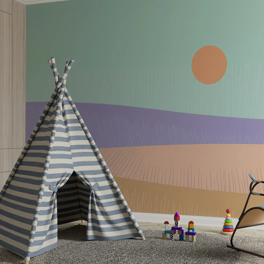 Nursery room wallpaper | Gyengéd pasztell hullámok és nyugtató napfény