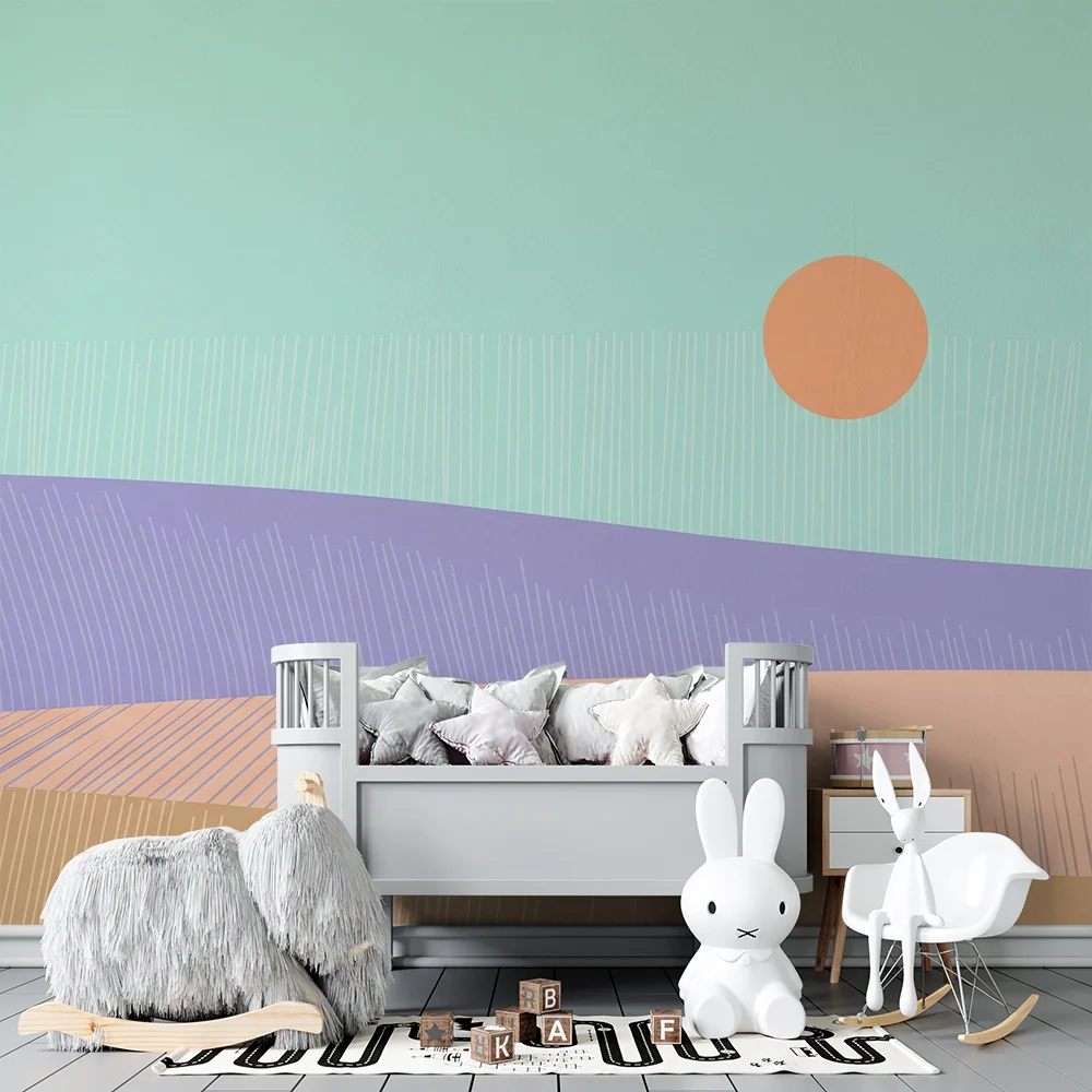 Nursery room wallpaper | Gyengéd pasztell hullámok és nyugtató napfény