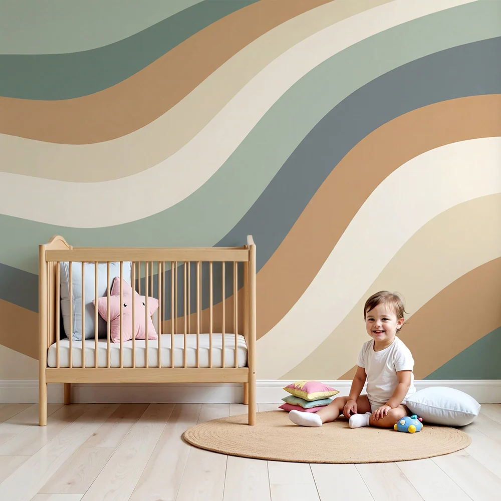 Nursery room wallpaper | Hullámzó minták puha és természetes árnyalatokban