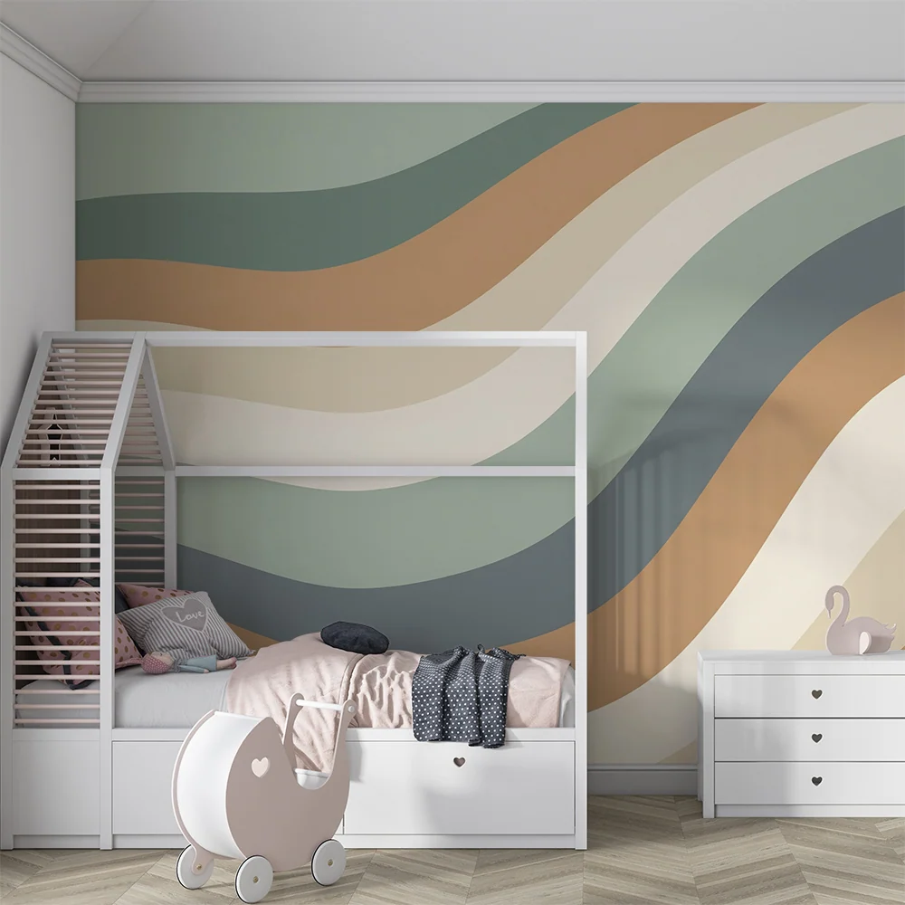 Nursery room wallpaper | Hullámzó minták puha és természetes árnyalatokban