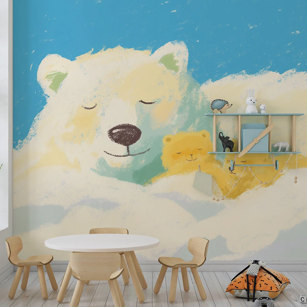 Nursery room wallpaper | Jegesmedve és kölykei álmosan felhőkben