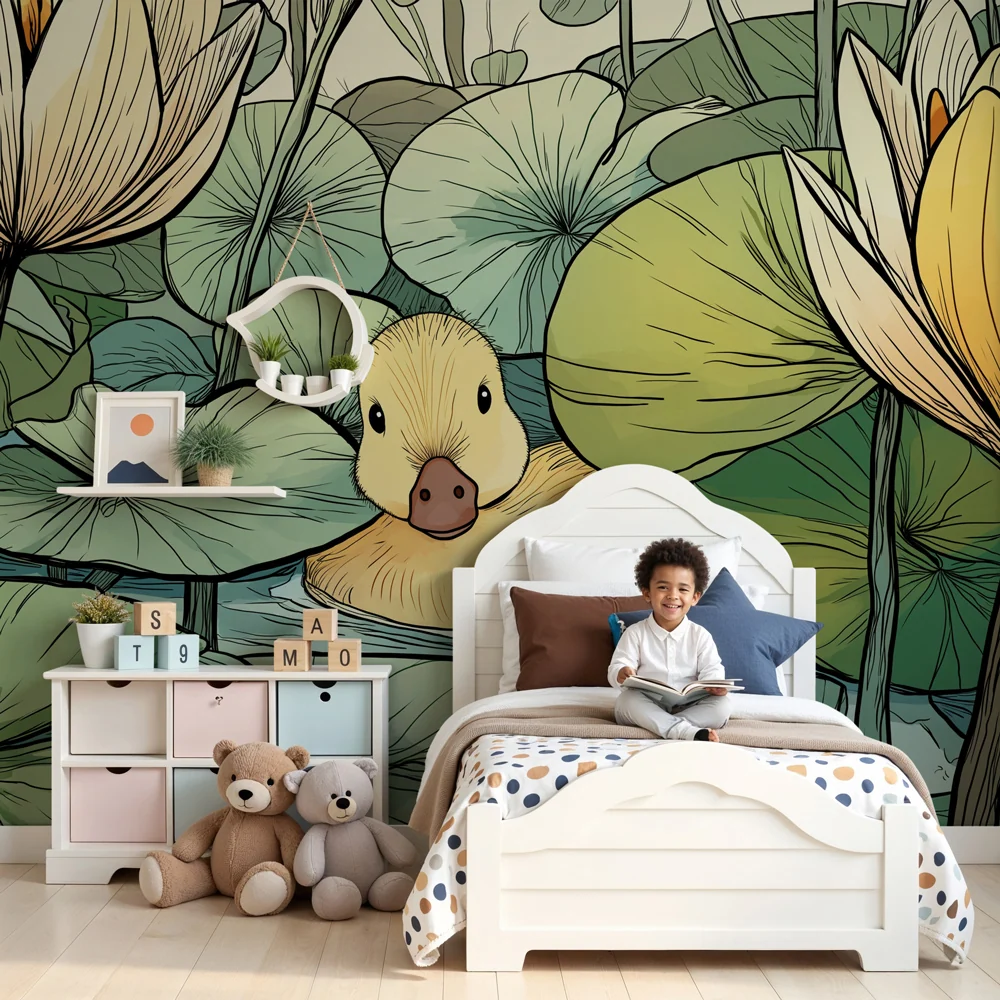 Nursery room wallpaper | Kacsa tavirózsák között