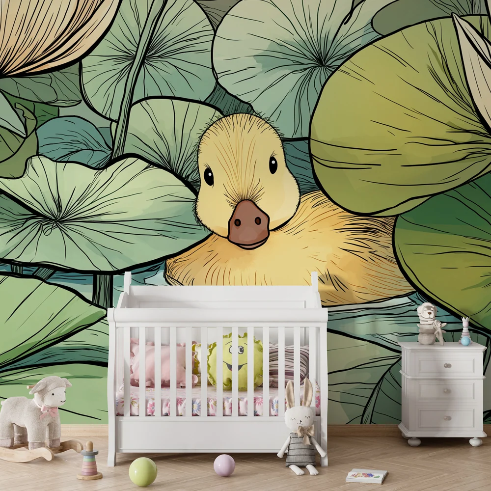 Nursery room wallpaper | Kacsa tavirózsák között
