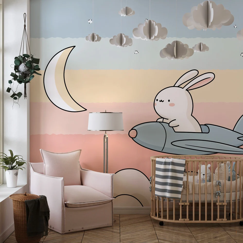 Nursery room wallpaper | Kalandor nyúl felhők között