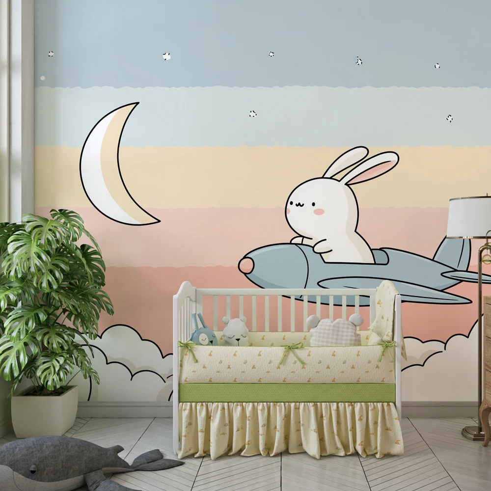 Nursery room wallpaper | Kalandor nyúl felhők között