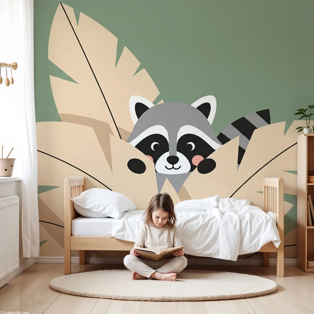 Nursery room wallpaper | Kócos mosómedve dzsungelben