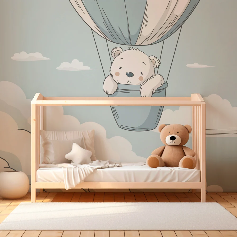 Nursery room wallpaper | Kis medve egy hőlégballonban