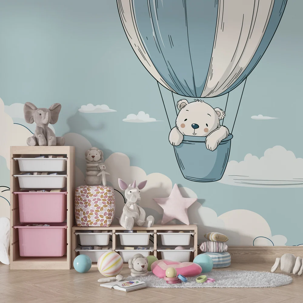Nursery room wallpaper | Kis medve egy hőlégballonban