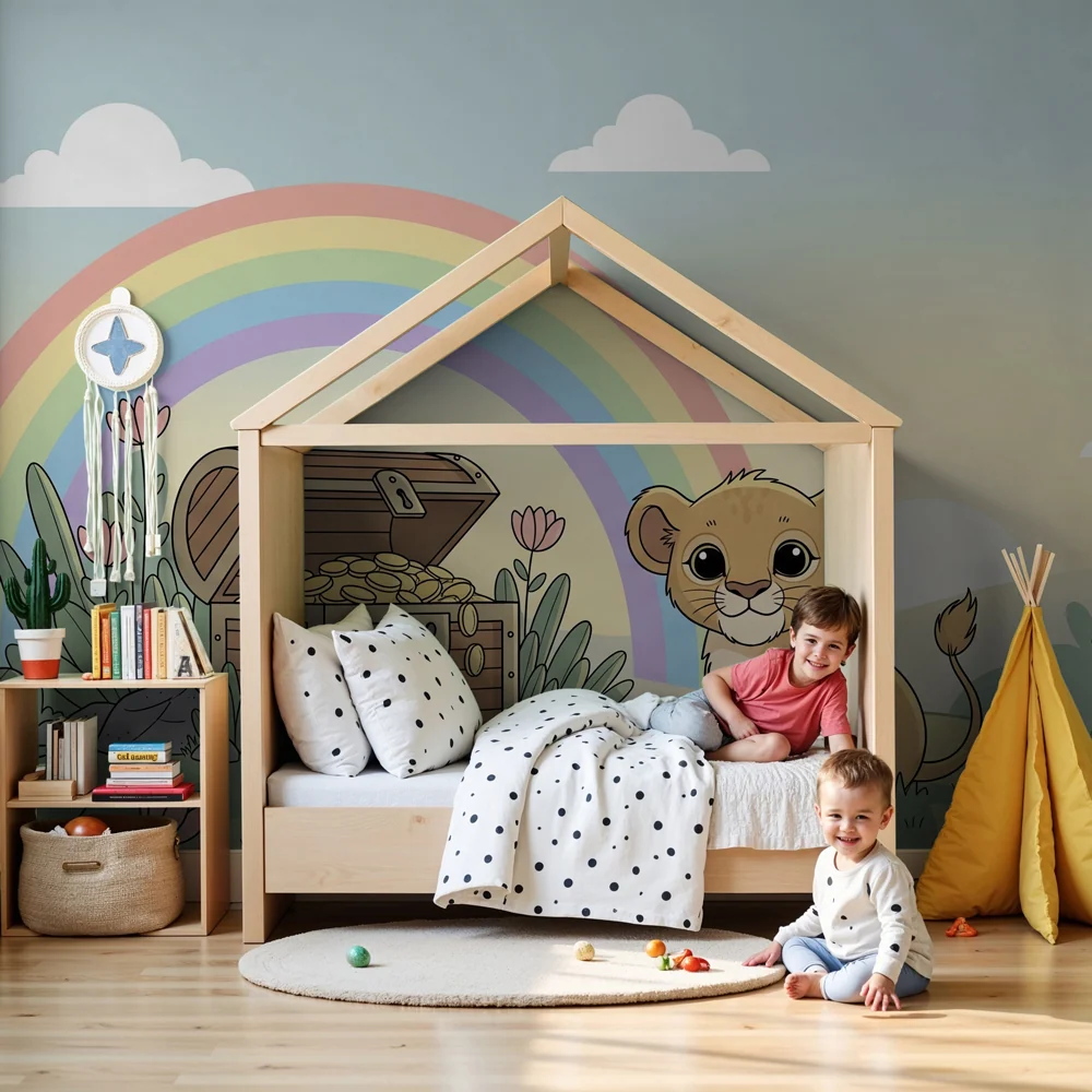 Nursery room wallpaper | Kis oroszlán és varázslatos kincs