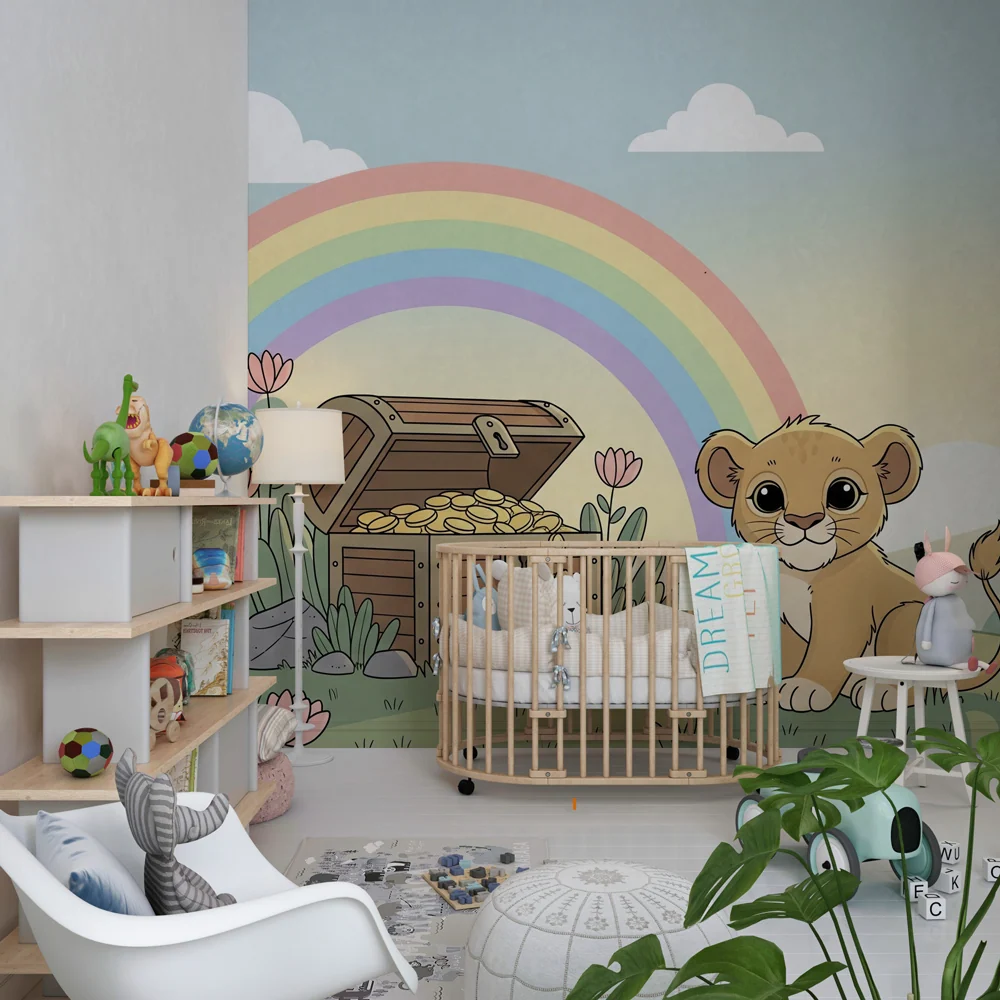 Nursery room wallpaper | Kis oroszlán és varázslatos kincs