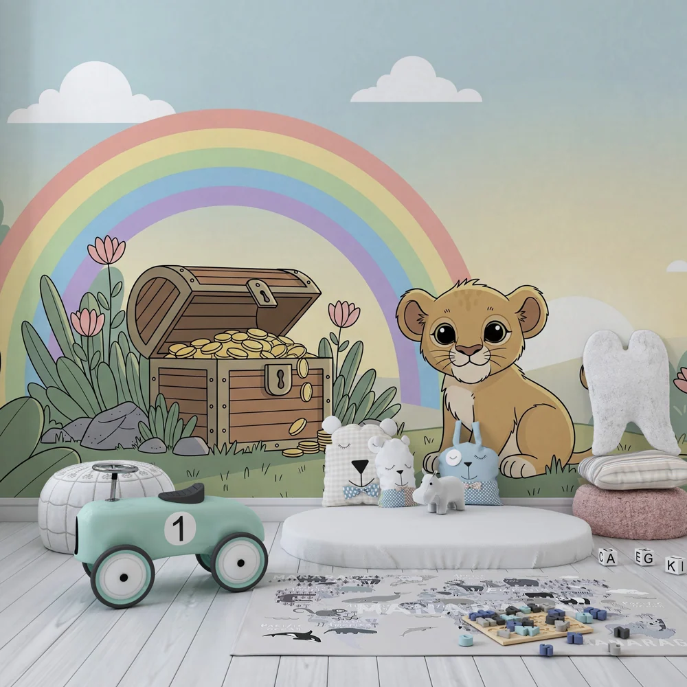 Nursery room wallpaper | Kis oroszlán és varázslatos kincs