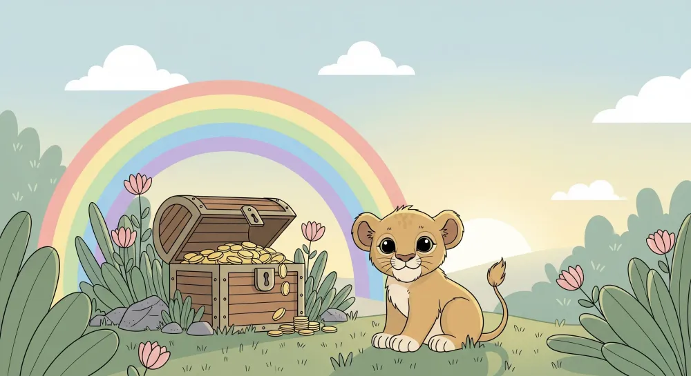 Nursery room wallpaper | Kis oroszlán és varázslatos kincs