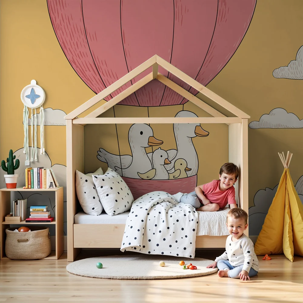 Nursery room wallpaper | Léghajó vidám kacsákkal