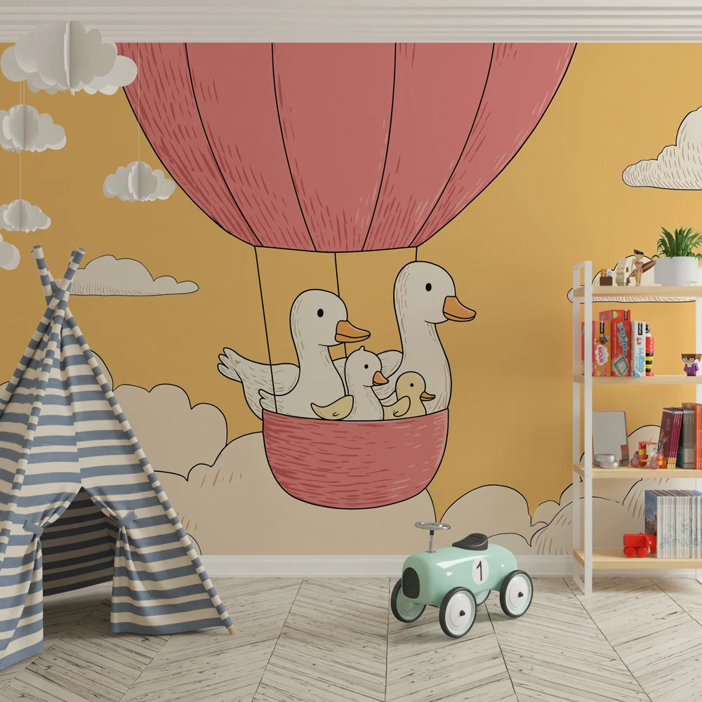 Nursery room wallpaper | Léghajó vidám kacsákkal