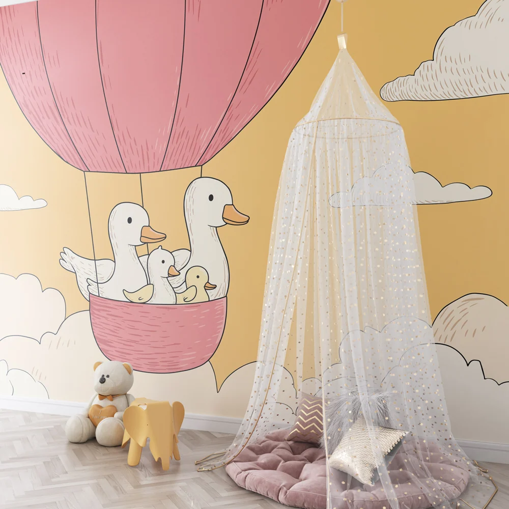 Nursery room wallpaper | Léghajó vidám kacsákkal
