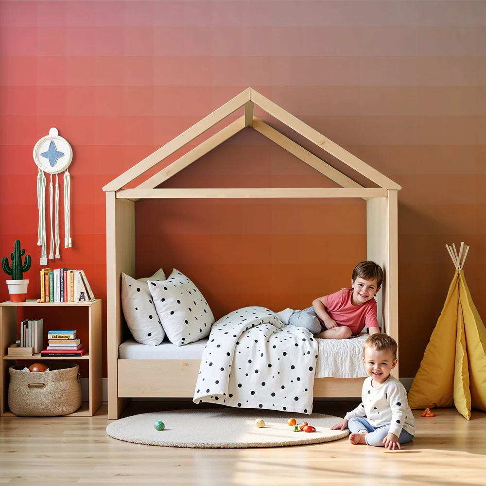 Nursery room wallpaper | Lágy átmenet rózsaszíntől narancssárgáig