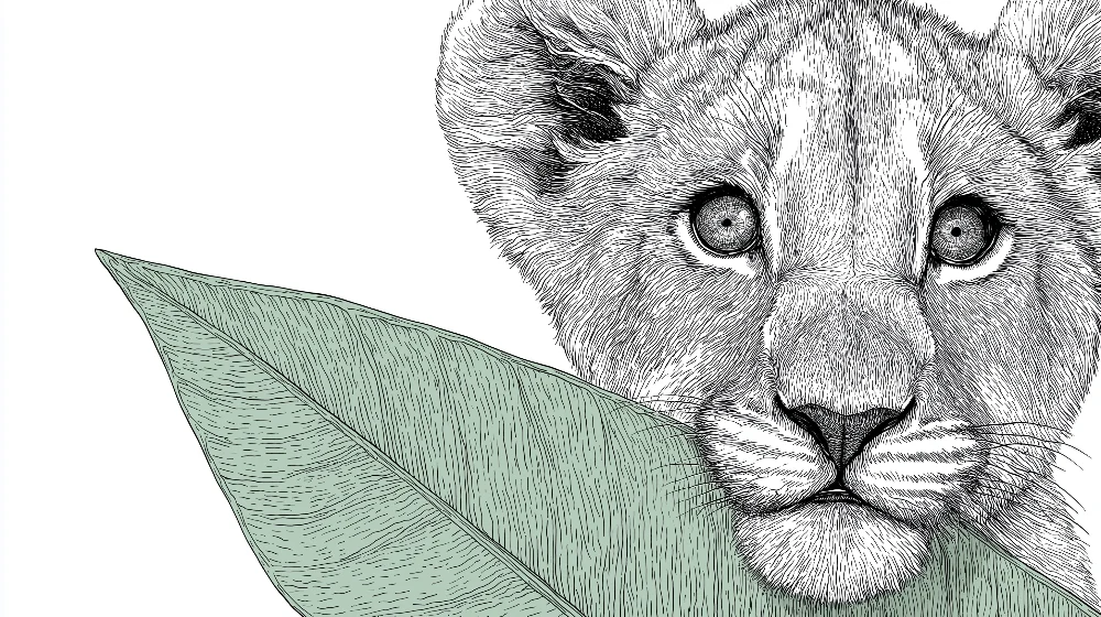 Nursery room wallpaper | Lion cub head delicate foliage