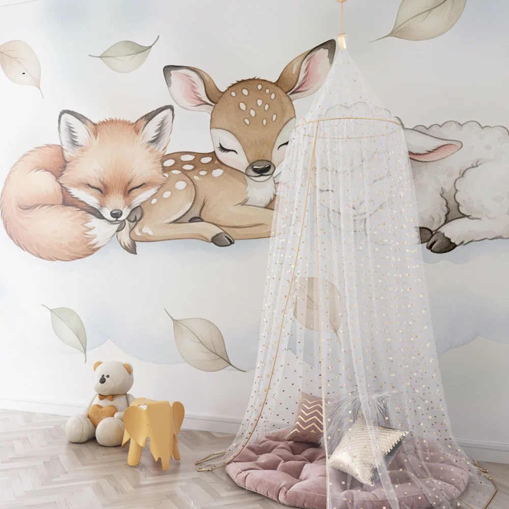 Nursery room wallpaper | Álmos állatok egy felhőn