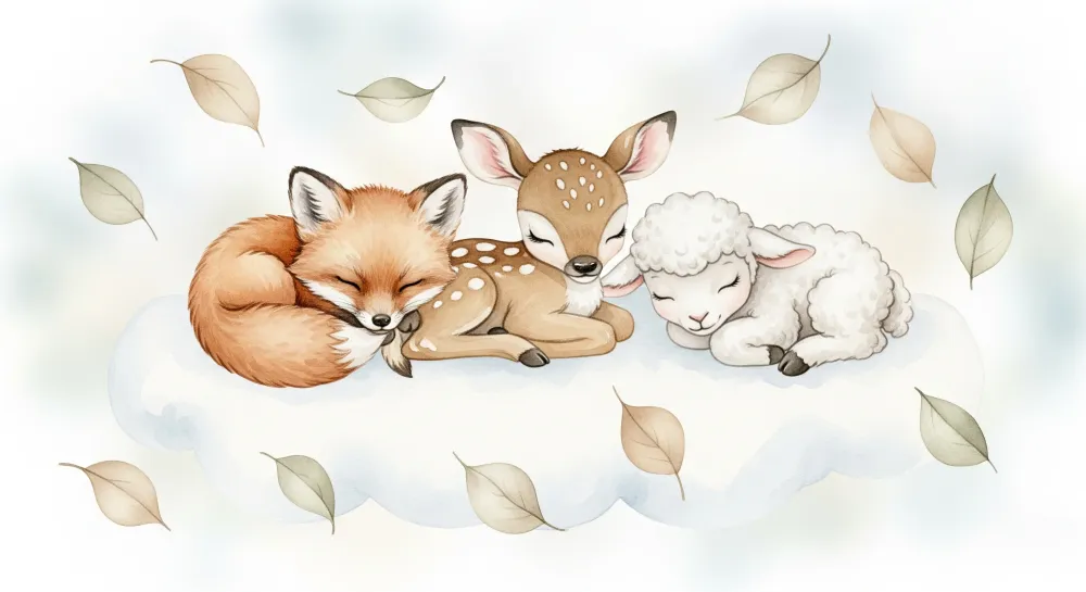 Nursery room wallpaper | Álmos állatok egy felhőn