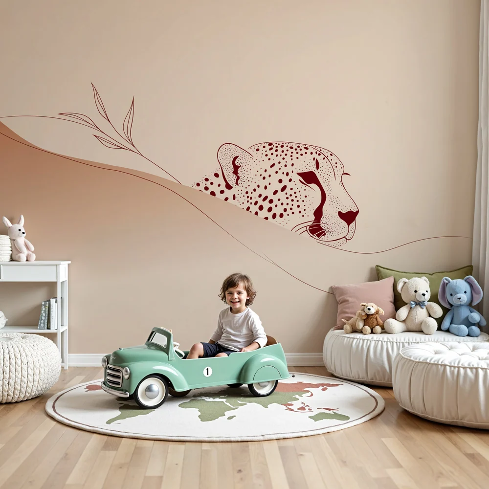 Nursery room wallpaper | Minimalist leopard soft landscapes