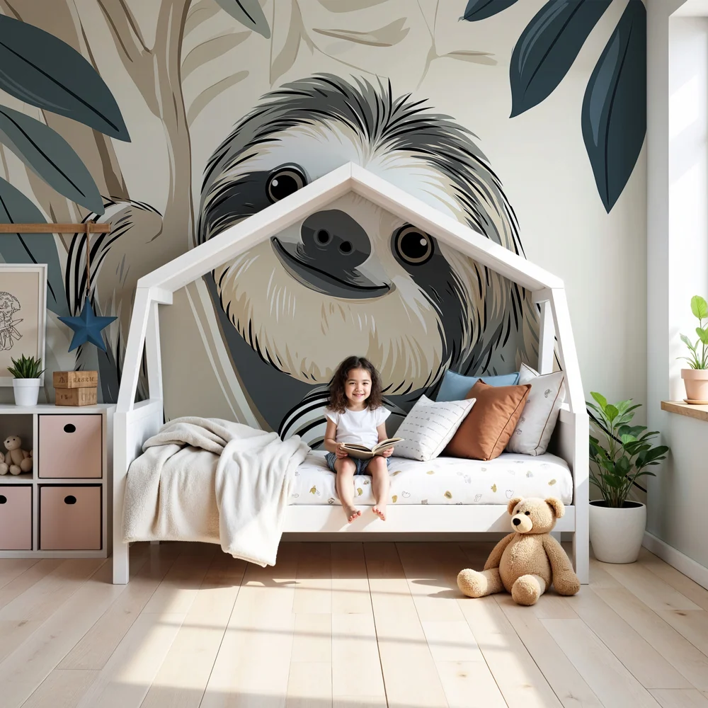 Nursery room wallpaper | Mosolygó lusta az esőerdőben