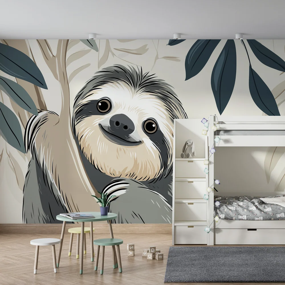 Nursery room wallpaper | Mosolygó lusta az esőerdőben