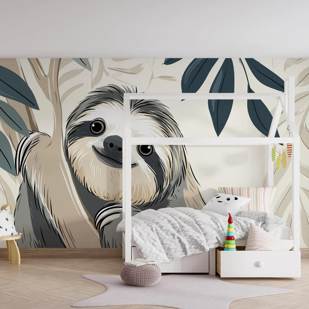 Nursery room wallpaper | Mosolygó lusta az esőerdőben