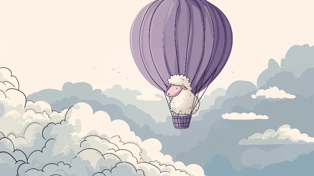 Nursery room wallpaper | Mouton dans un ballon à air chaud parmi les nuages