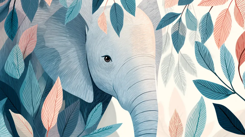 Nursery room wallpaper | Nyugodt elefánt levelek között